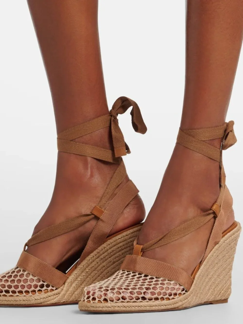 Christian Louboutin TOLEDA 85 Mesh Wedge Heel Ribbon Tie Espadrille Sandals